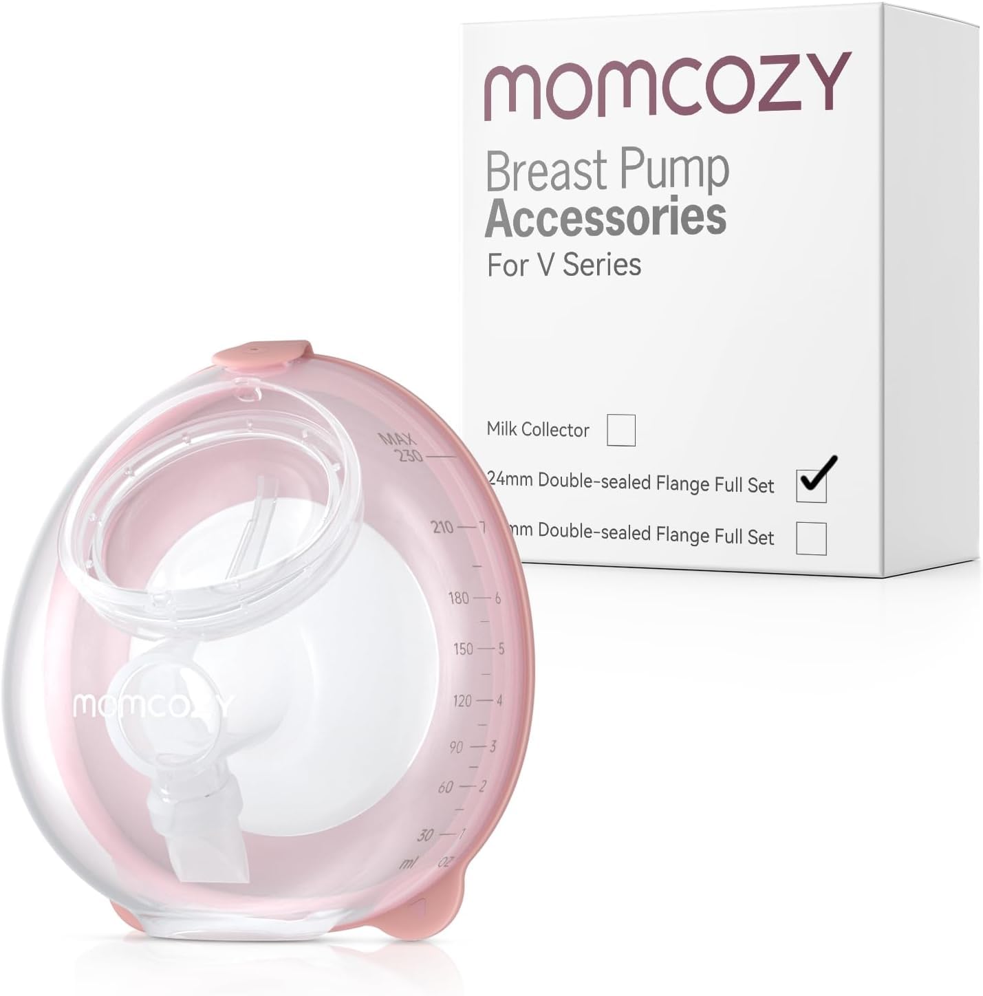 Momcozy Oryginalne części zamienne V1 Pro/V2 Pro do laktatora, kompletny zestaw, Collector Max 7,8 oz, z podwójnie uszczelnionym kołnierzem 24 mm, 1 sztuka