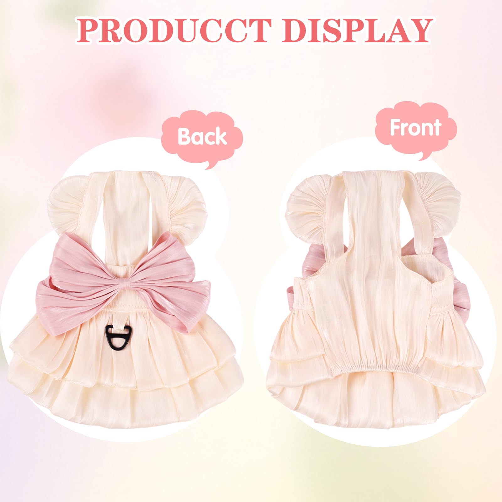Dog Princess Dresses for Small Dogs Cat Bow Dress with Ring Dog Girl Clothes Cute Puppy Tutu Skirt Doggy Summer Costume Pet Outfits for Shih Tzu Yorkie Chihuahua Clothe (Beige - Image 2