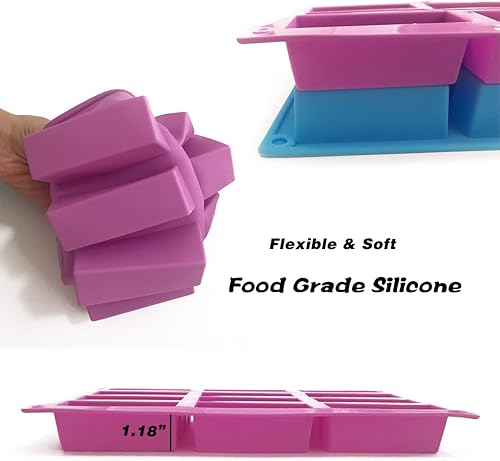 Miniatura 4 de Juego de 2 moldes rectangulares de silicona, 12 cavidades, para hacer barras de proteínas, barras energéticas, pan de caramelo, pan, muffins,