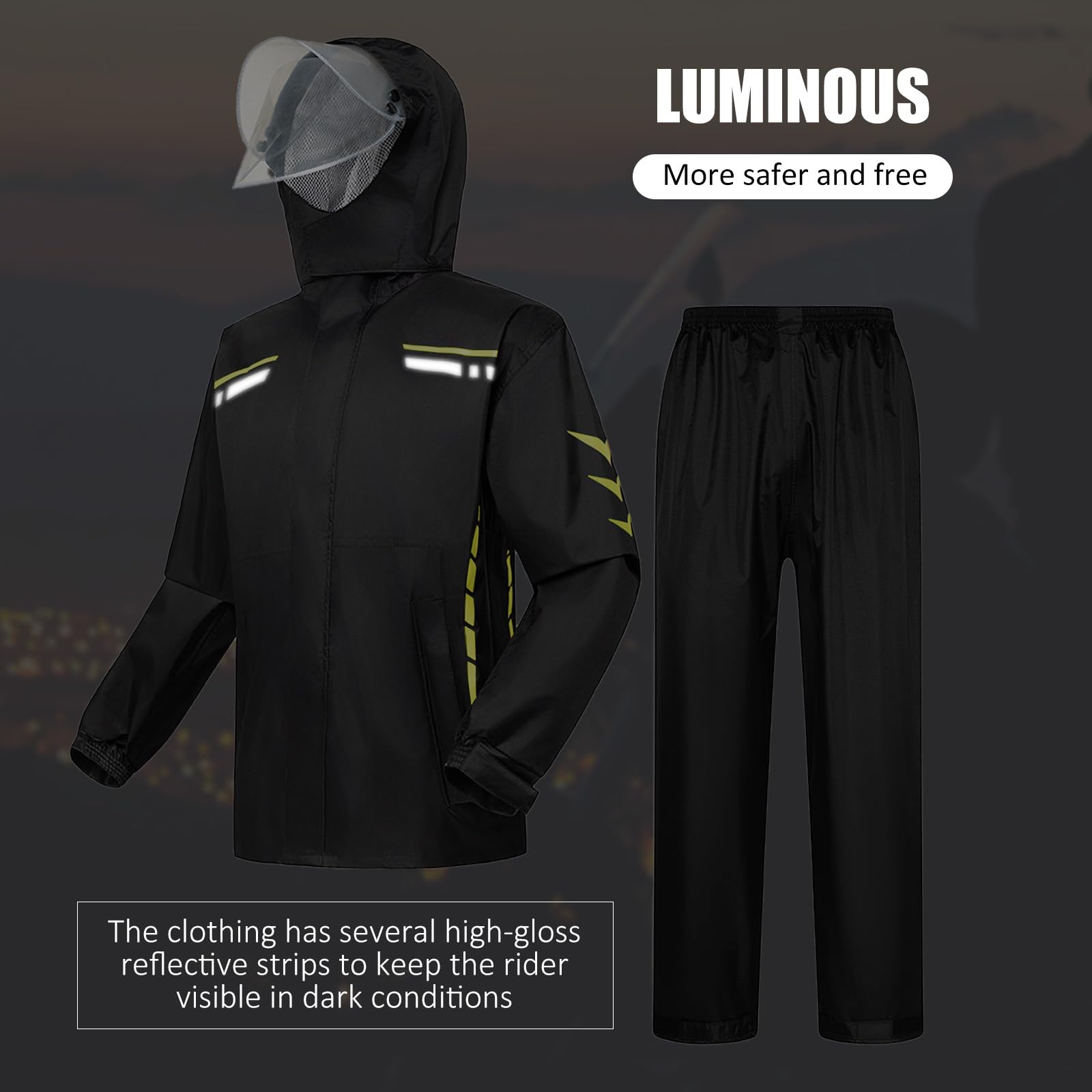 Impermeables masculinos chaquetas impermeables y pantalones largos impermeables masculinos y femeninos chaquetas de capucha para bicicletas de motocicleta y tiras reflectantes de Seguridad