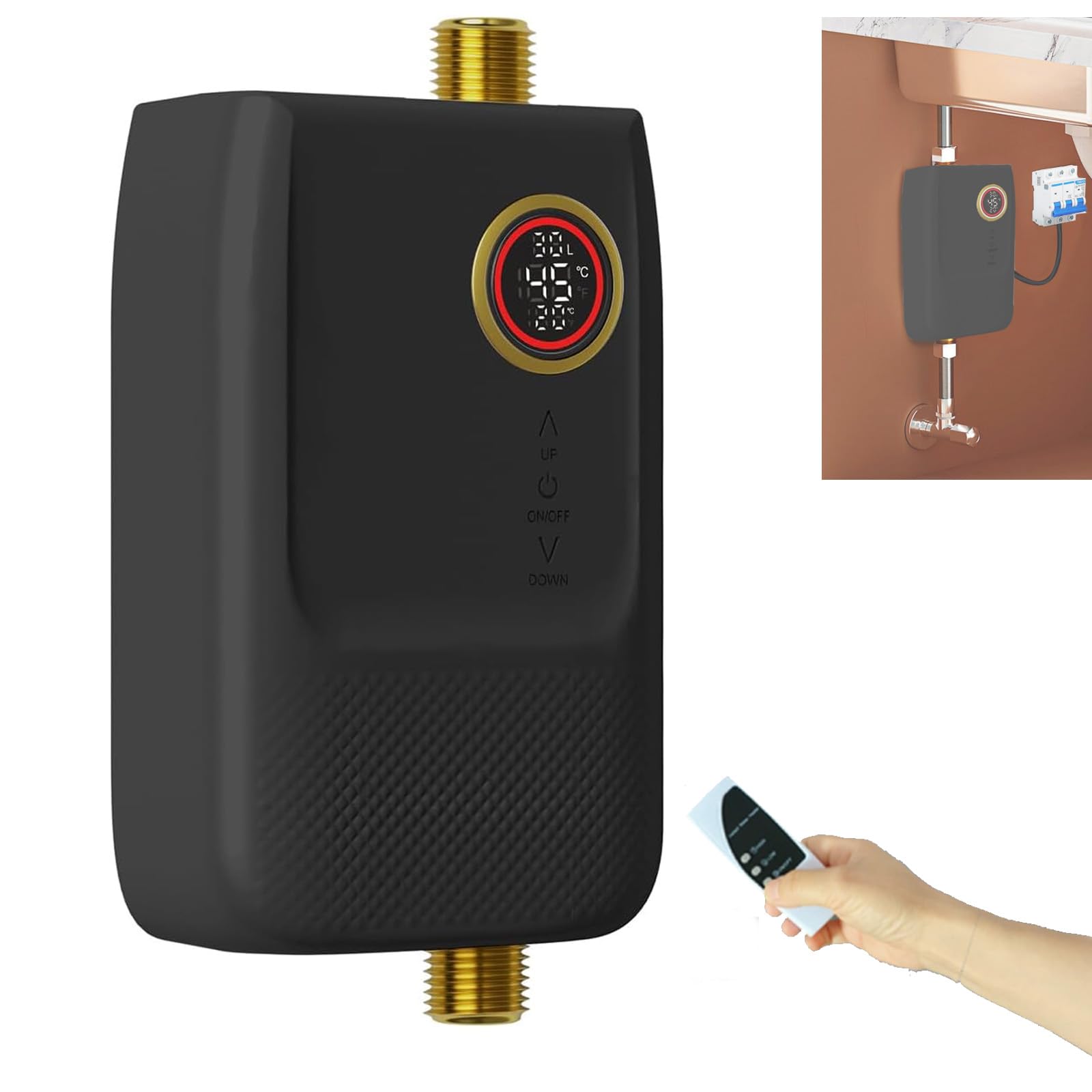 5500W 220V Chauffe-eau Instantané, Mini Chauffe Eau Instantané Electrique, Affichage LED, Température Réglable Chauffage électrique Avec écran Tactile Et Télécommande Pour RV Cuisine Salle De