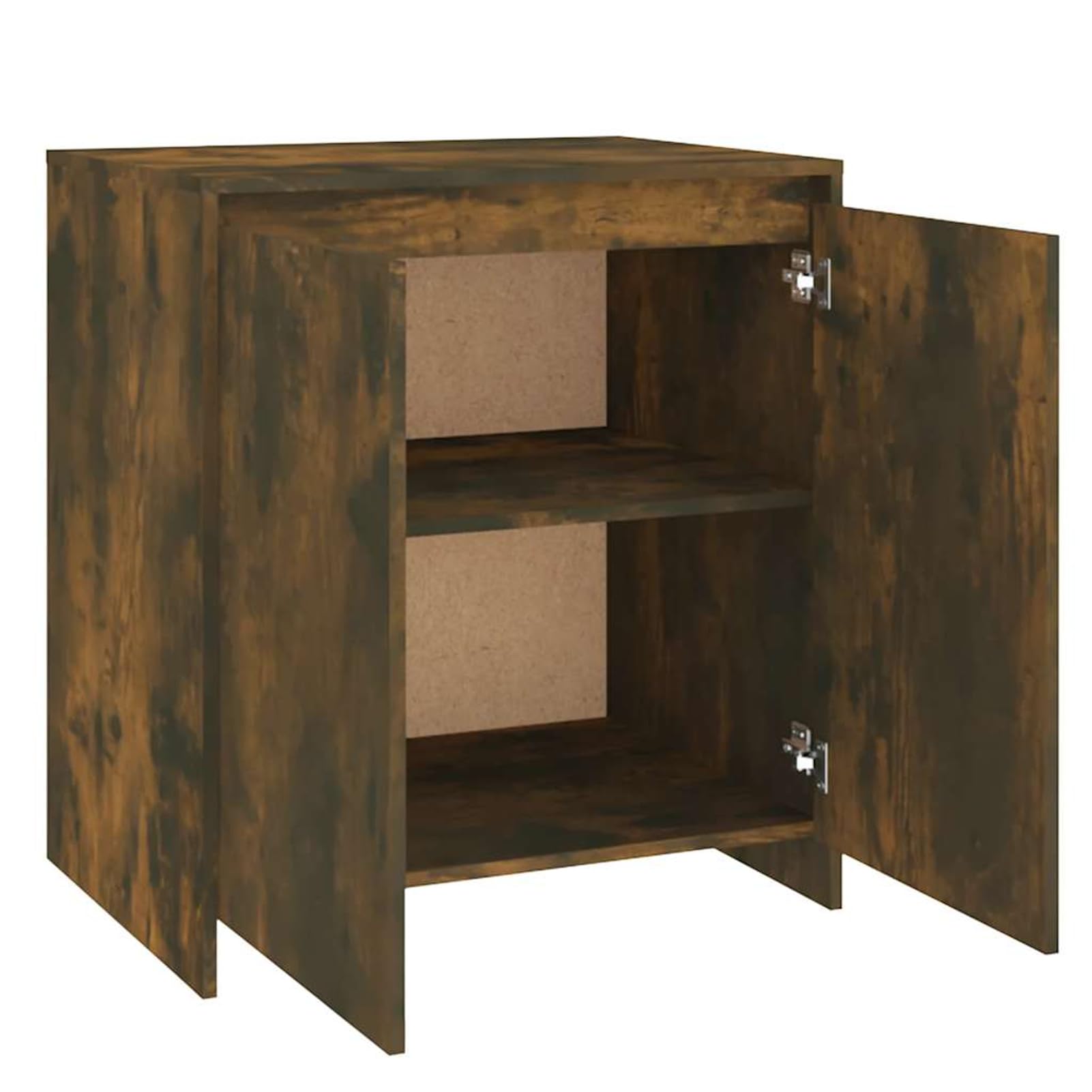 Kredens z materiału drewnopochodnego 70 x 41 x 75 cm w kolorze dębu wędzonego z dużą ilością miejsca do przechowywania książek i urządzeń multimedialnych