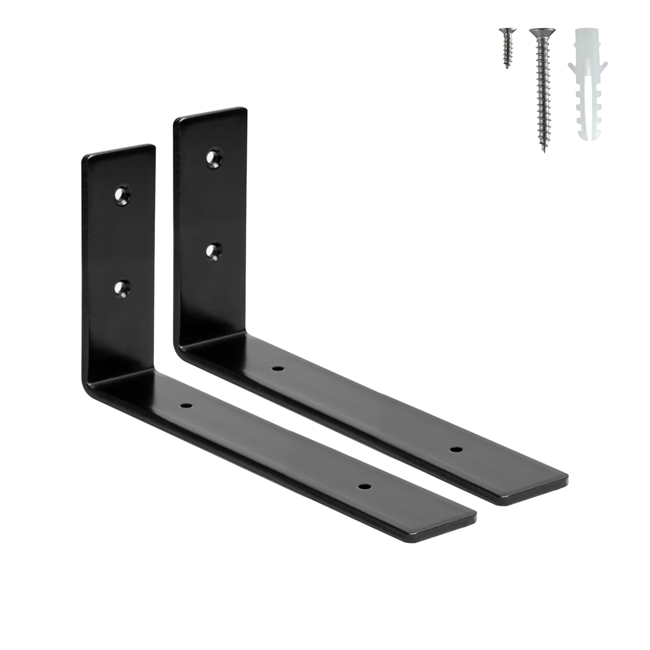 HEART ART 2 Pack Shelf Brackets 8 inch,L Brackets for Shelves,Black Heavy Duty Metal Shelf Brackets,8”x4”x1.4”