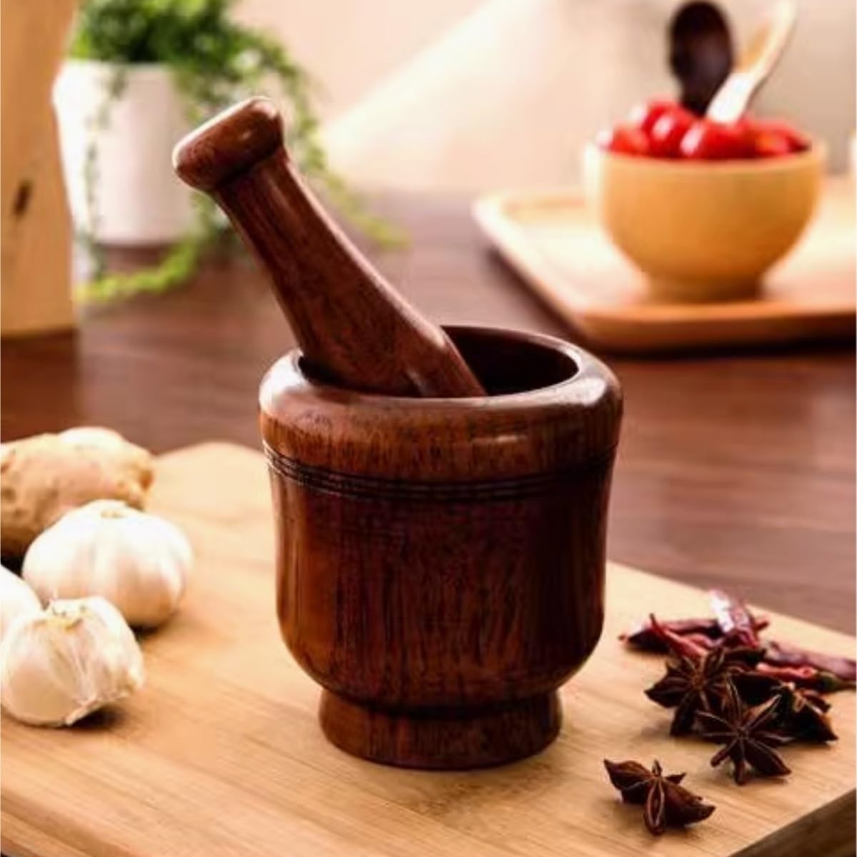 Pilon et mortier, Ensemble de pilon en bois broyeur d'ail gingembre er