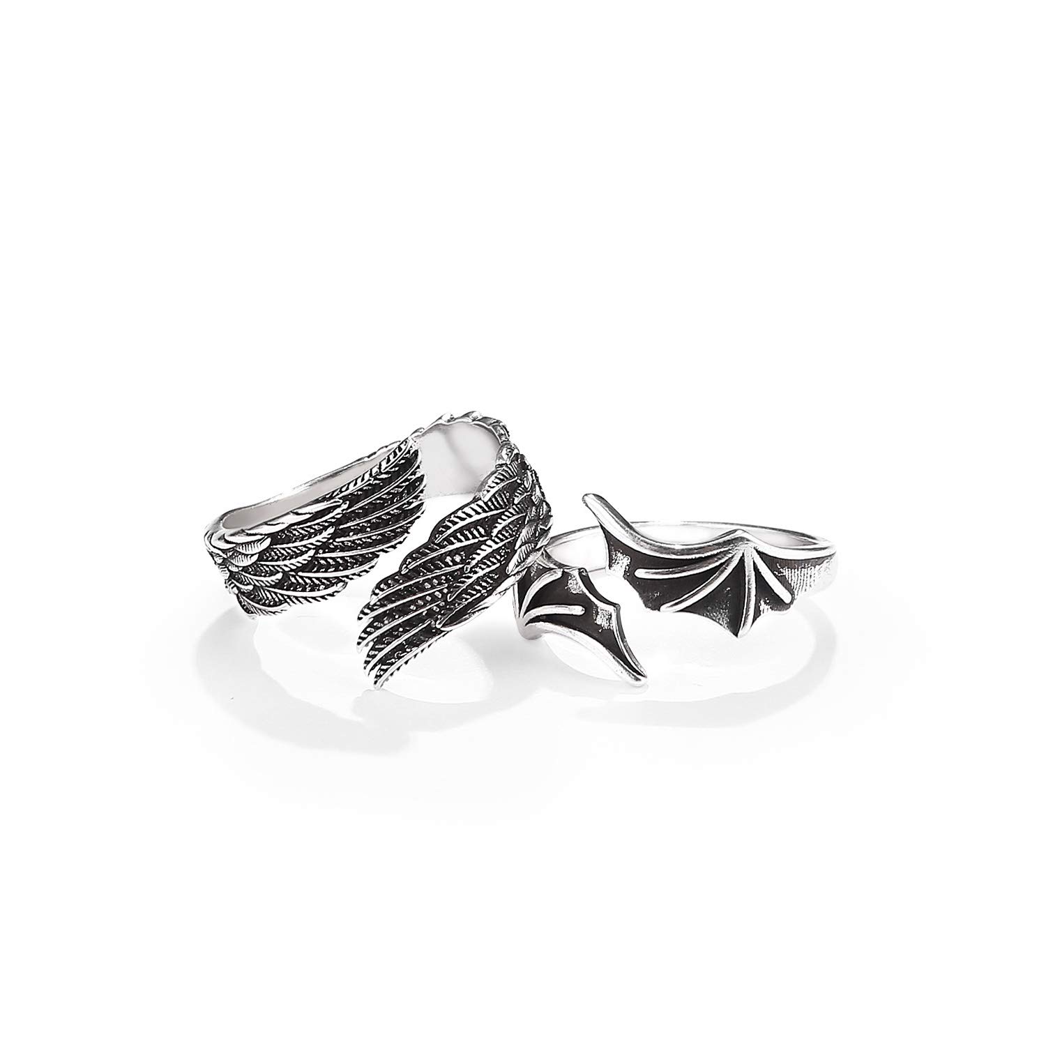 WydmireMatching Rings for Couples Best Friends - Adjustable Rings Promise Rings for Him Her, Wings Shaped Hugging Protection Jewelry - Gift Wrap, Non-Precious Metal, No Gemstone
