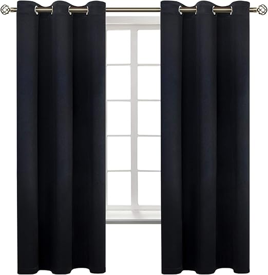 BGment Black Blackout Curtains for Bedroom 63 Inches Long, Black Out Room Darkening Light Blocking Thermal Insulated Grommet Window Drapes for Summer Heat, Each Panel 42 Inch Wide