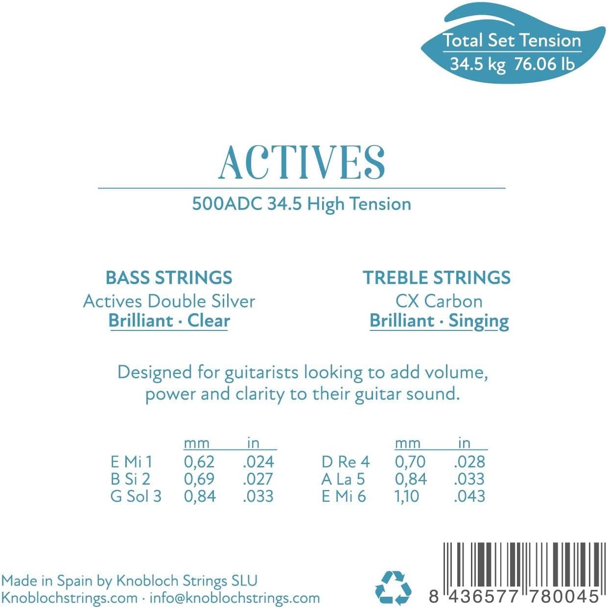 Knobloch Strings 500ADC – Actives Double Silver CX Carbon High Tension 34.5