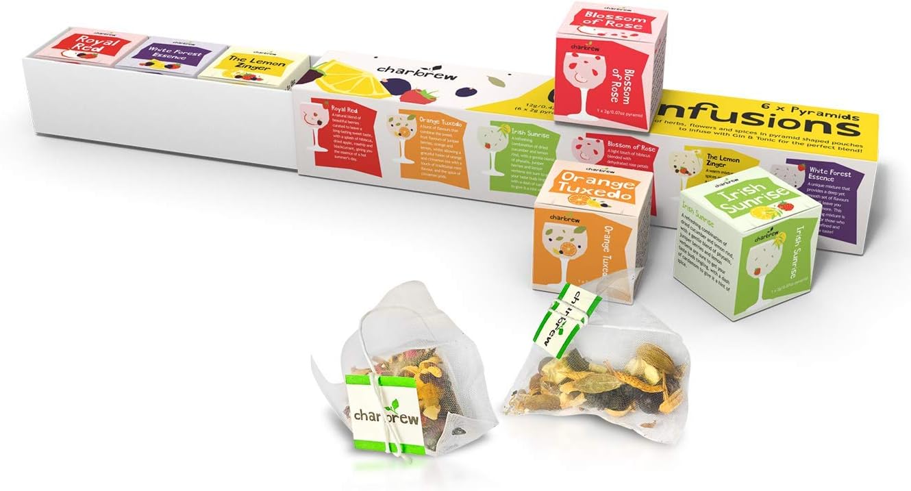 Charbrew Gin Botanical Tea Infusion Pyramids Unique Gift Set 6 Teabags Gin Mixer Blends