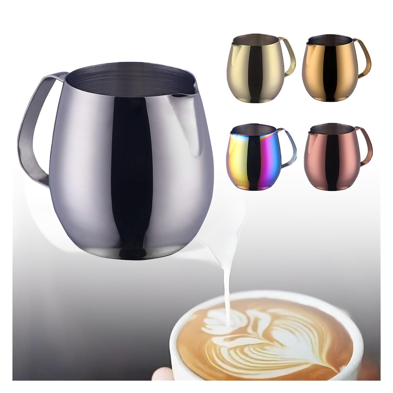 Jarra for espumar leche de acero inoxidable 10oz con boquilla 300ml, Compatible Latte Art, jarra humeante, accesorios for café(300ml-silver)