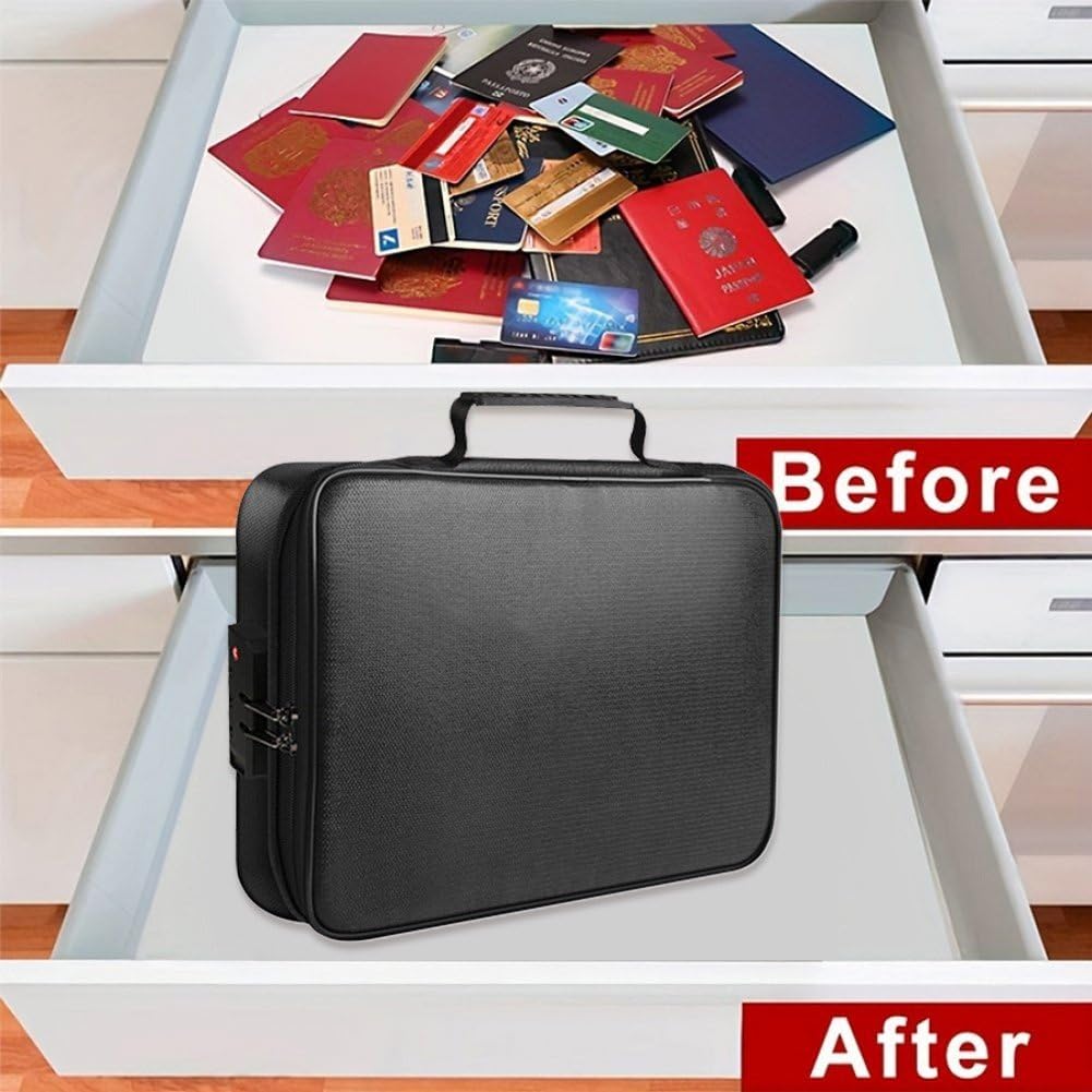 Borsa per Documenti Ignifuga con Serratura Borsa per Documenti Sicura Borsa Impermeabile per Documenti di Denaro, Gioielli E Passaporto