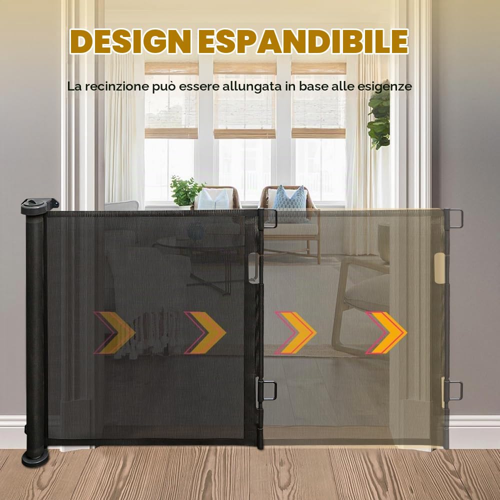 Cancelletto per Bambini Estensibile, 0-180 cm Cancello Barriera Sicurezza Griglia Espandibile per Porte, Scale e Corridoi, Uso Interni ed Esterni, 86 * 180 cm-nero
