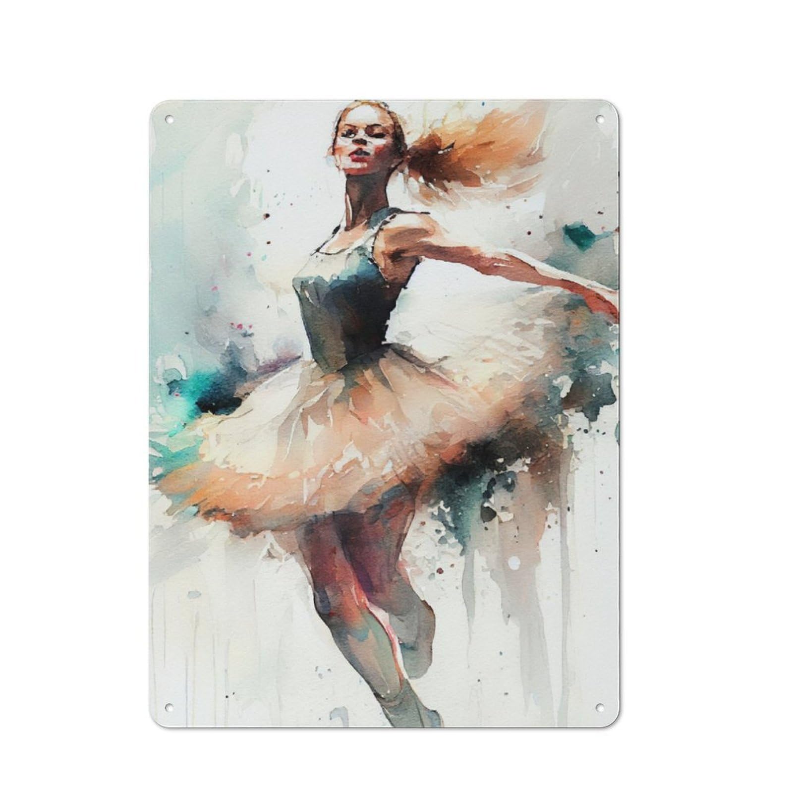 Junmoney Ballet Dancer Watercolor Printed Metal Sign 40X30cm For Guest Room Or Hallway, Suited To Home Decor Collectors