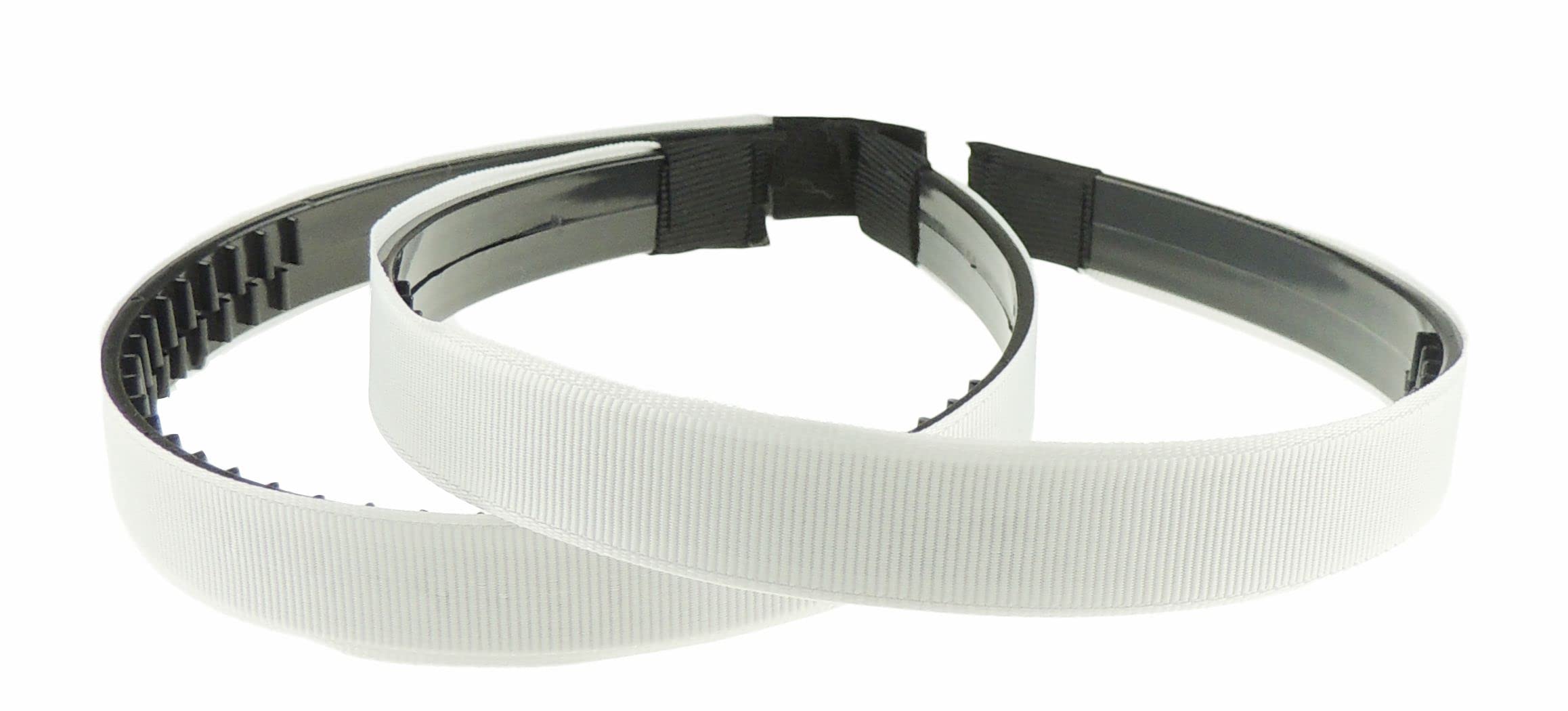 Glamour Girlz Ladies Girls Set of 2 Ribbed Satin Ribbon 15mm Black Toothed Covered Headband Alice Band (White)