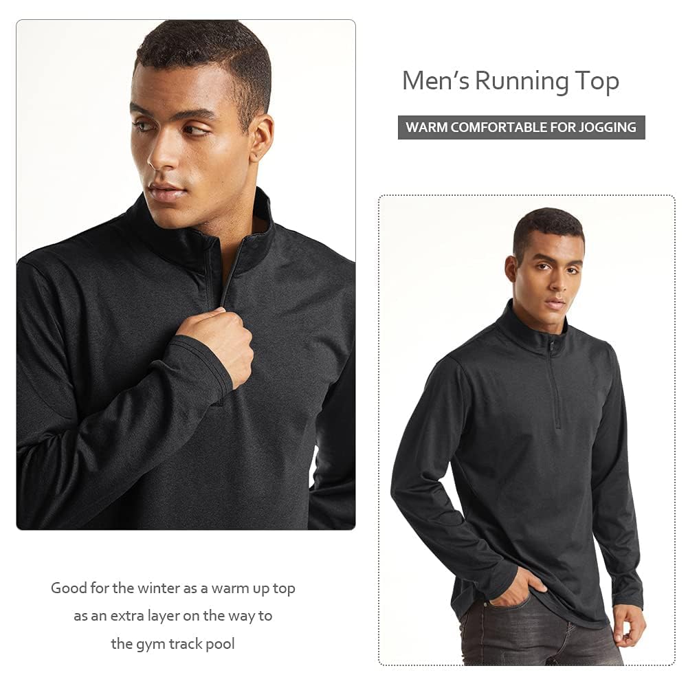 TACVASEN Maglia Uomo Manica Lunga Sport Running Shirt 1/2 Zip Training Top Palestra Jogging Camicia Quick Dry con Collo in Piedi