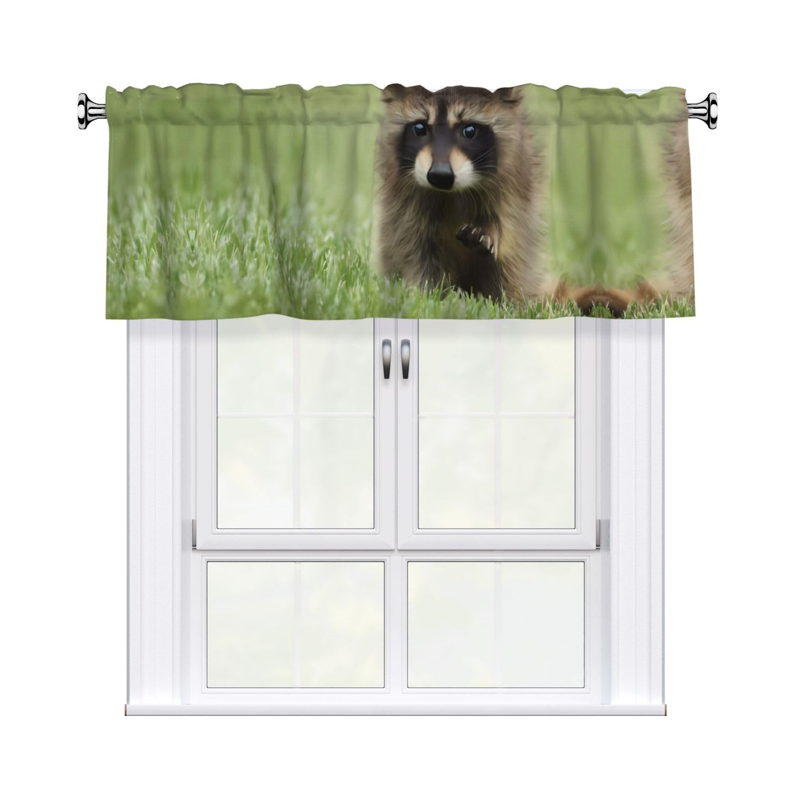 WHJDPP Raccoon Prints Curtain Valance 54x18 Inch - Peach Skin Window Cover with Printed Design, Filtering Light for Kitchen Decor