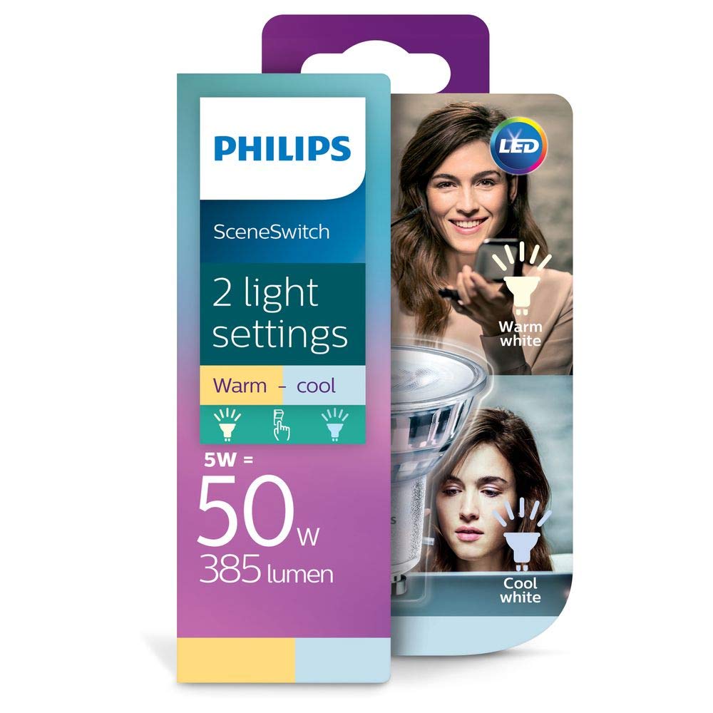 Philips SceneSwitch lampa LED 2-w-1, zastępuje 50 W, EEK A +, reflektor GU10, ciepły do chłodnej bieli, ciepła biel, 385 lumenów