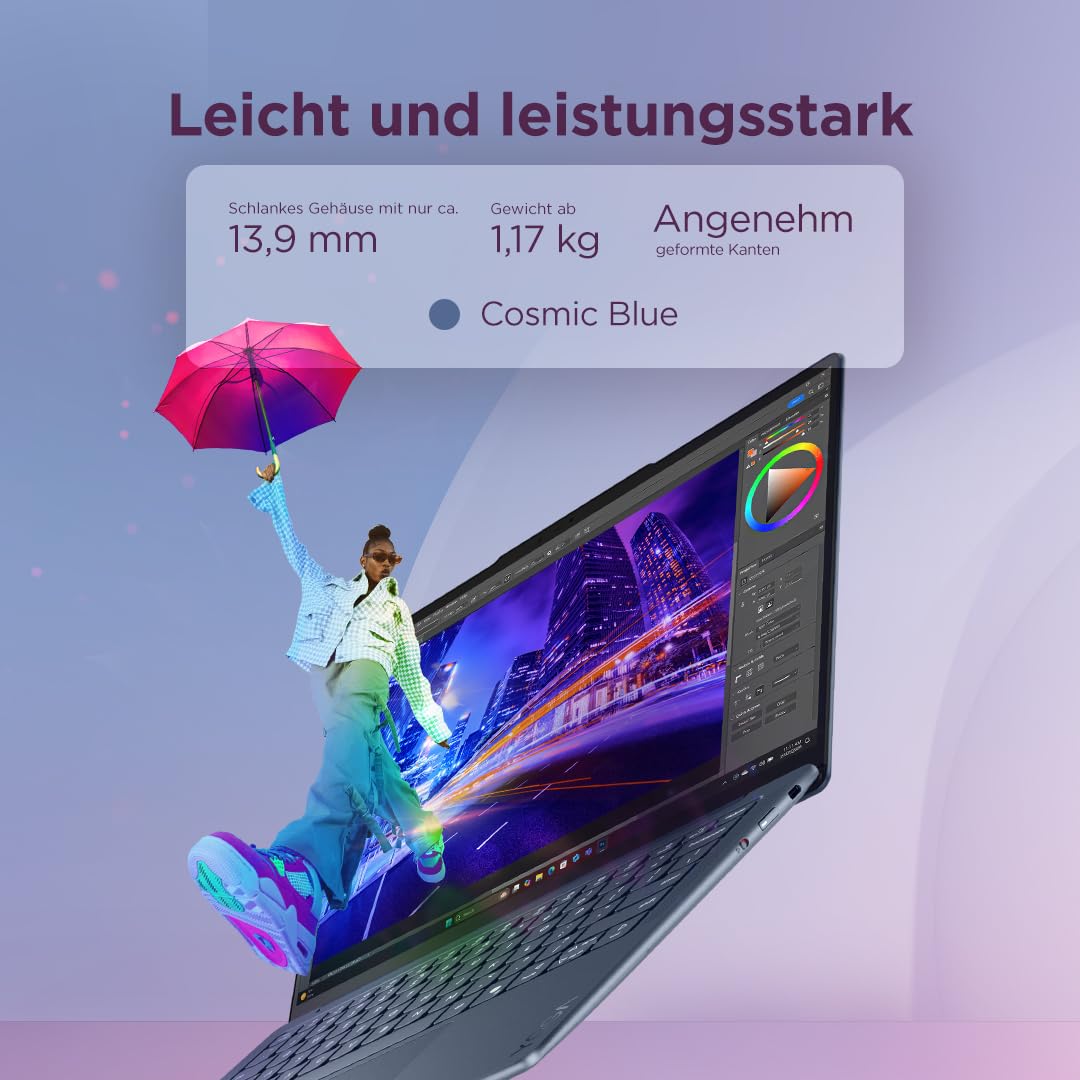 Lenovo Yoga Slim 7X Laptop | 14" WUXGA OLED Display | Snapdragon X2 Plus X2P-42-100 | 16GB RAM | 1TB SSD | Qualcomm Adreno Grafik | Windows 11 | QWERTZ | Cosmic Blau | 3 Monate Premium Care