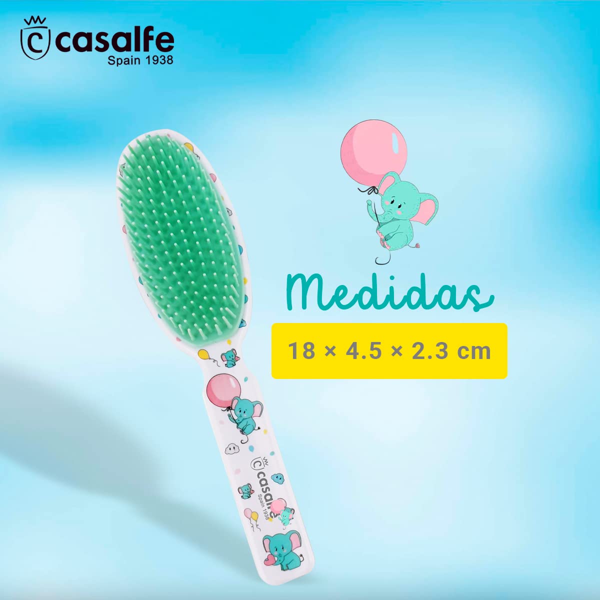 👶 Cepillo De Pelo Para Bebé (9-17 Meses) Casalfe - Cerdas Suaves Y Flexibles Para Limpiar La Costra Láctea Sin Dolor, Sin BPA, Con Dibujo De Jirafas (Eco-friendly, Made In Spain)