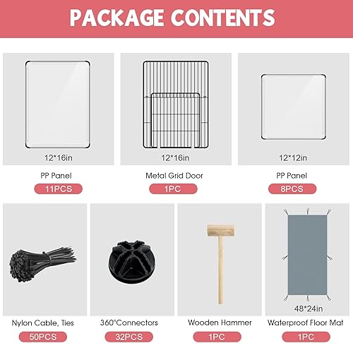 Miniatura 9 de Corralito portátil para animales pequeños, 24 paneles, 48 x 24 x 28 pulgadas, recinto de plástico, corral de juego para cachorros para interiores y