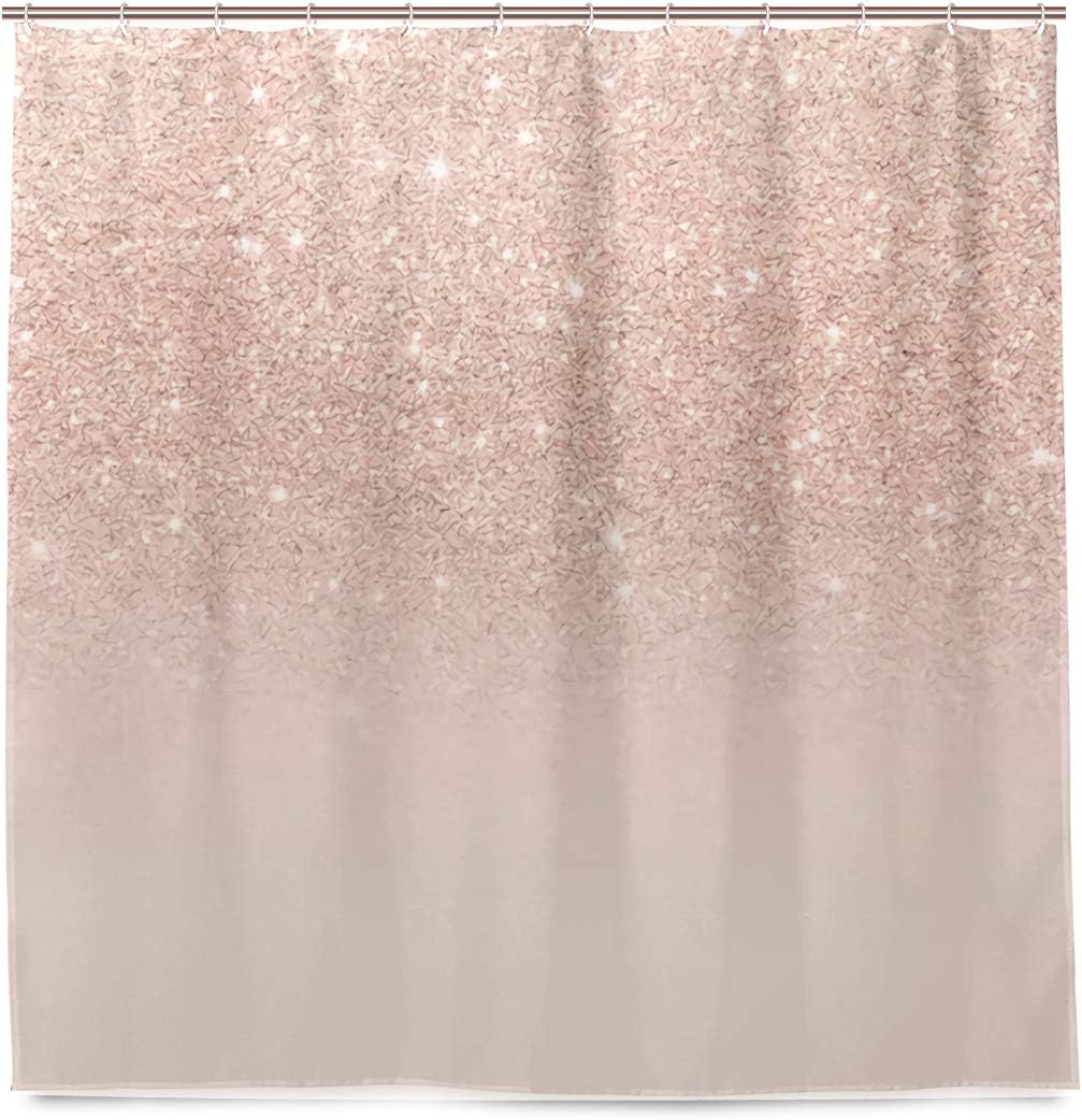Rose Gold Faux Glitter Pink Ombre Color Block Polyester Shower Curtain For Bathroom Print Set With Rust Proof Grommets 60X72inch