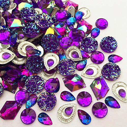 110 Pcs Mix Purple Ab Color Acrylic Round Drolp Decorative Shoes Bags Sew On Stick On Clothes Dresses Crystal Rhinestone Gems Diy For Sewing Wedding Dresses Dance Party Purple Ab #TOP1