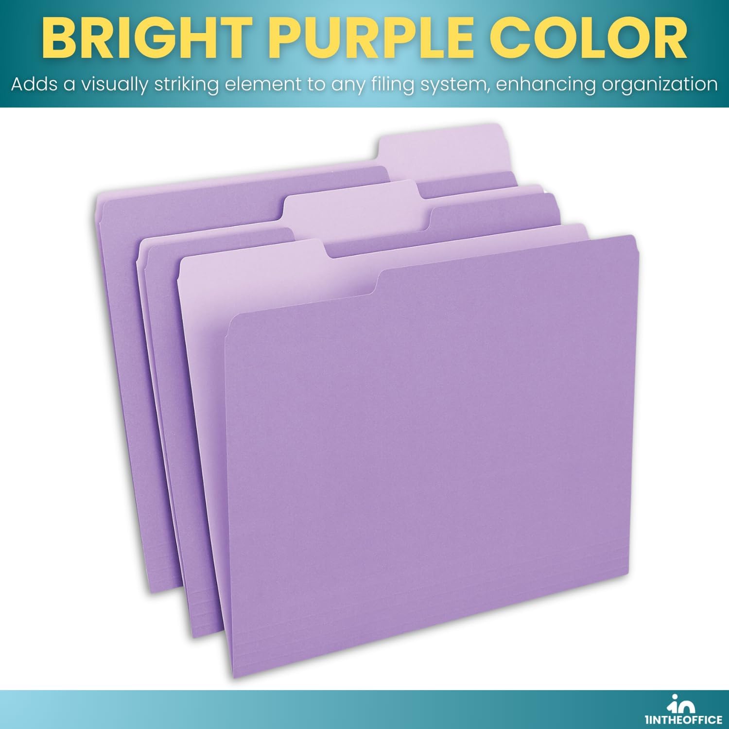 1InTheOffice Purple File Folders Top-Tab File Folders, 3 Tab, Purple, Letter Size, 100/Pack