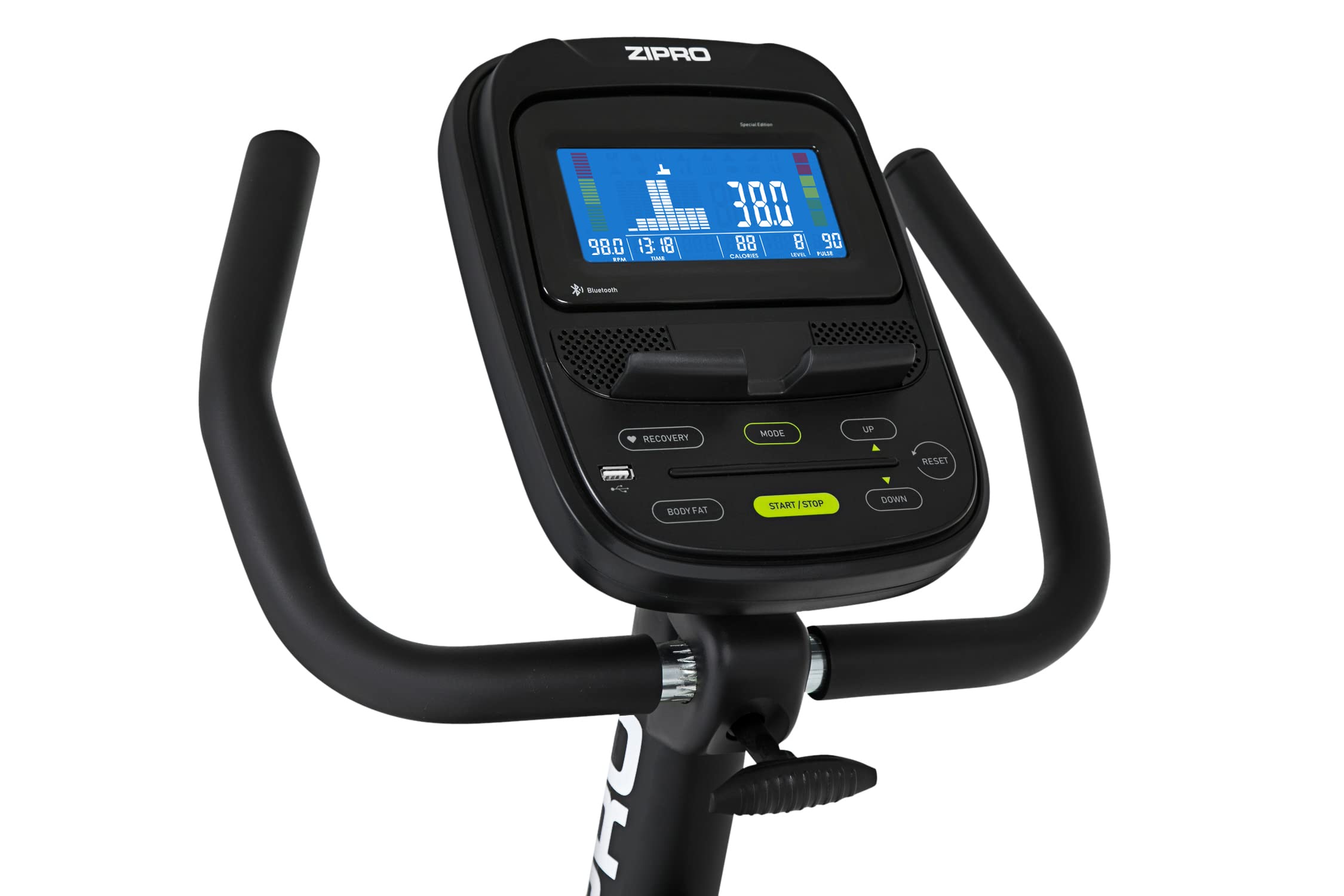 Zipro Vélo d'appartement Iconsole+ Glow, Ergomètre Fitness, Vélo d'appartement magnétique, Ergomètre jusqu'à 150 kg, Vélo d'intérieur, Vélo d'entraînement à domicile, Vélo ergomètre filaire