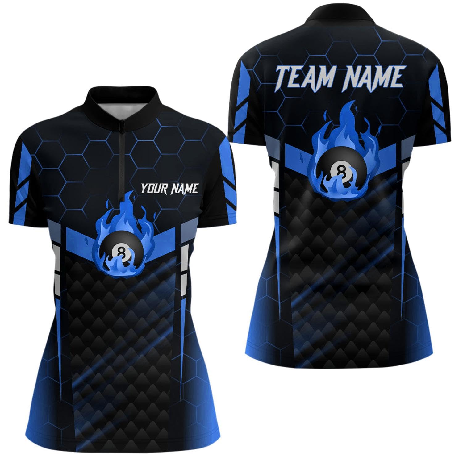 Personalized Red Fire 8 Ball Billiard 3D Quarter Zip Shirts for Women 8 Ball Pool Team Jerseys V1018