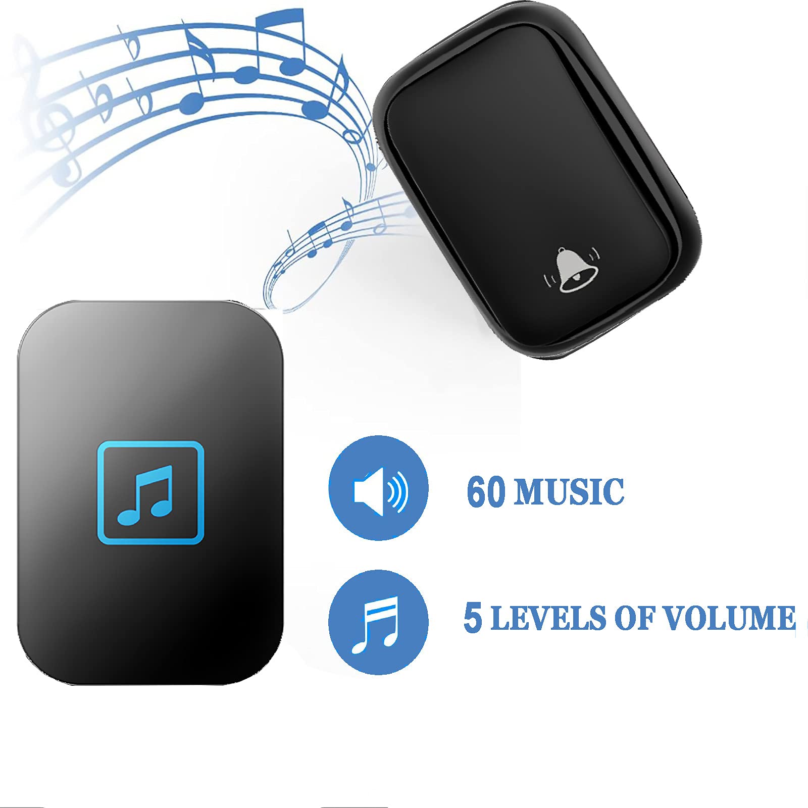 Campanello wireless autoalimentato, campanelli a lungo raggio da 490 piedi, campanello impermeabile IP44, 1 pulsante e 3 ricevitori plug-in Kit campanello senza fili, 60 campanelli, 5 volumi L, nero