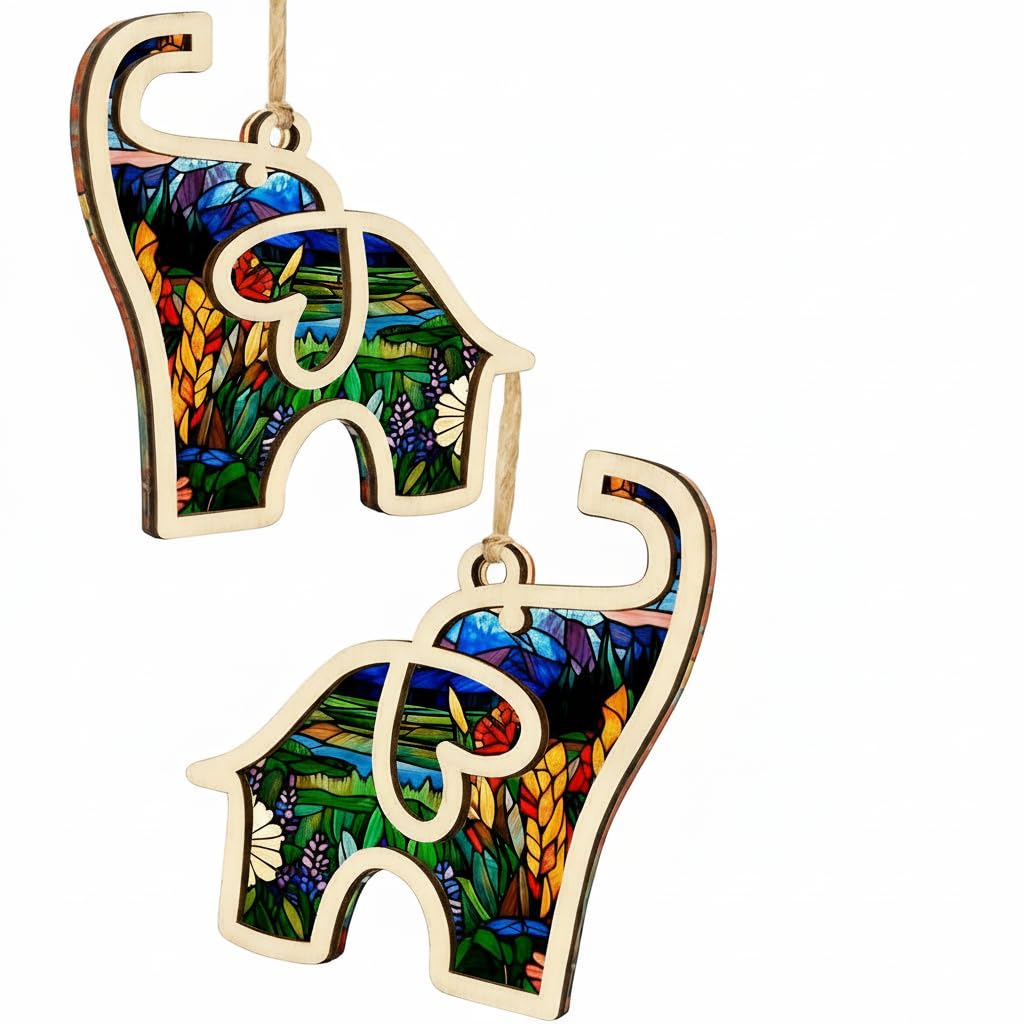 Lsyzhx Women's Wooden Friendship Elephant Easter Ornament, Friendship Gifts, Sister Gifts From Sister, Elephant Gifts For (Wooden)(2Pcs)