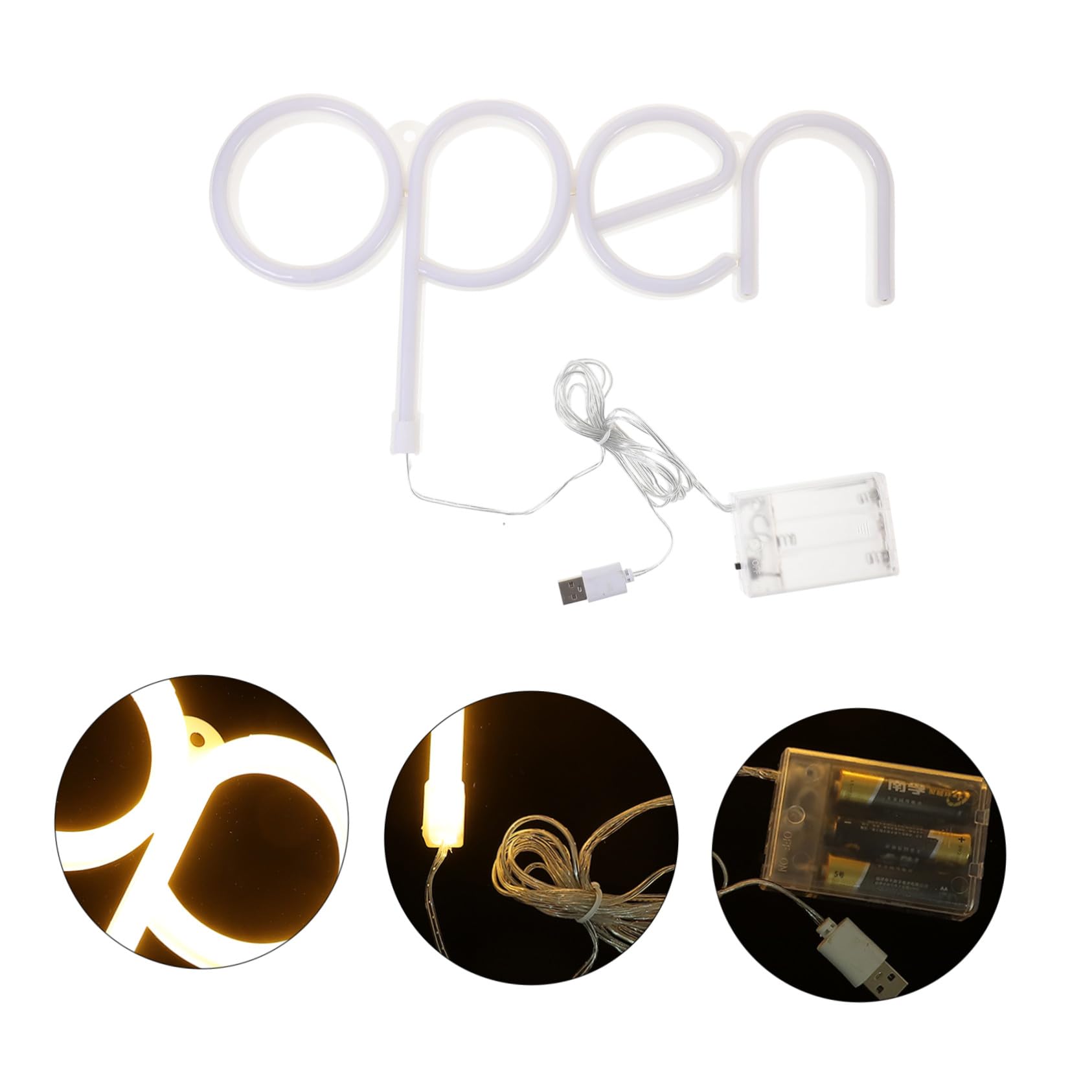 Letrero De Neón Abierto Led Cálido Decoración De Pared Luz De Neón Para Tienda Bar Fiesta Iluminación Usb Batería