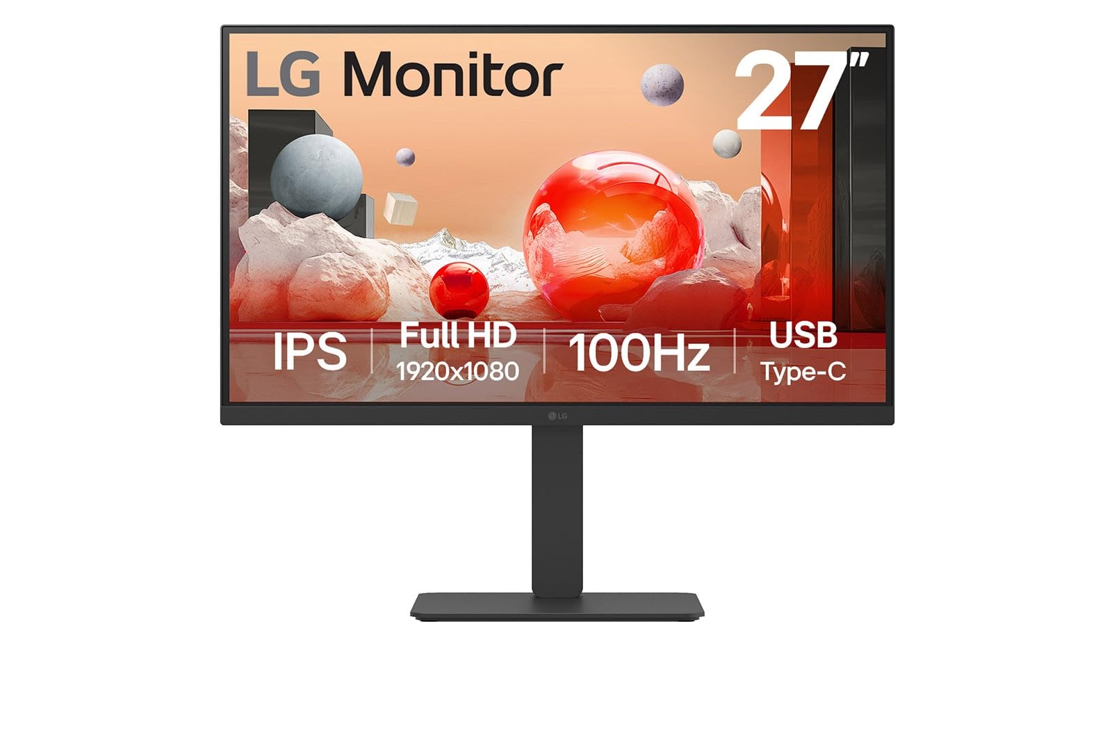 LGMonitor 27BA750 - FHD 1080p IPS 27 inch, 100Hz, 5ms, Office Display, Built-in Power/KVM/Speakers, LAN (RJ45), USB-C, USB Hub, D-Sub, HDMI, DisplayPort, Matte Black