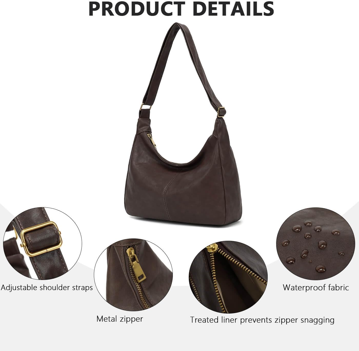 Hobo Bags for Women, Vegan Leather Shoulder Handbag, Ultra Soft Slouchy Tote Bag