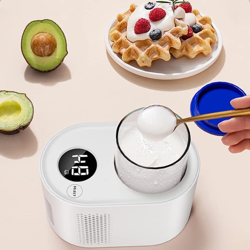 Macchina per Yogurt Automatica, Macchina per Yogurt 3 in 1 con Timer Display LCD, Doppia Funzione Caldo e Freddo, Ideale per vasetti di Yogurt individuali Fatti in casa White