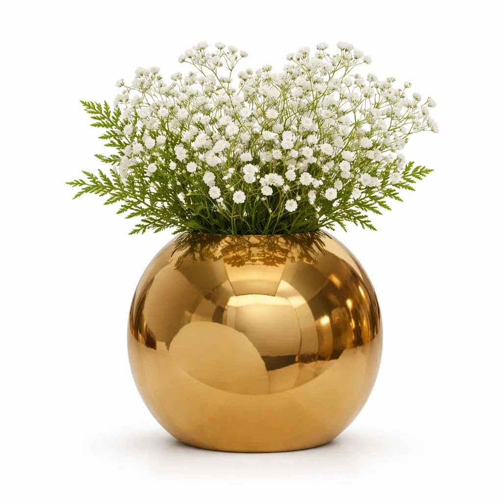 sphinx 5 inch small gold metal vase | round decorative flower vase for table, shelf & centerpiece decor