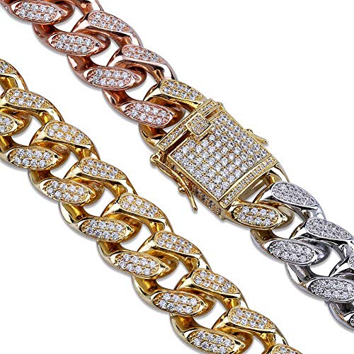 Pulsera cubana de oro tricolor para hombre y mujer con cierre largo de moda hip-hop 4
