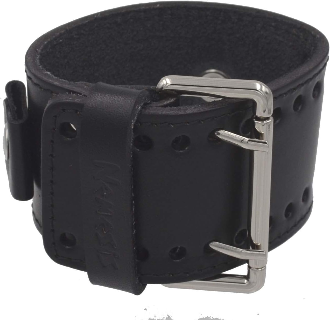 Nemesis LBB-KK 24mm Lug Width Wide Black Leather Cuff Wrist Watch Band with Black Stitching