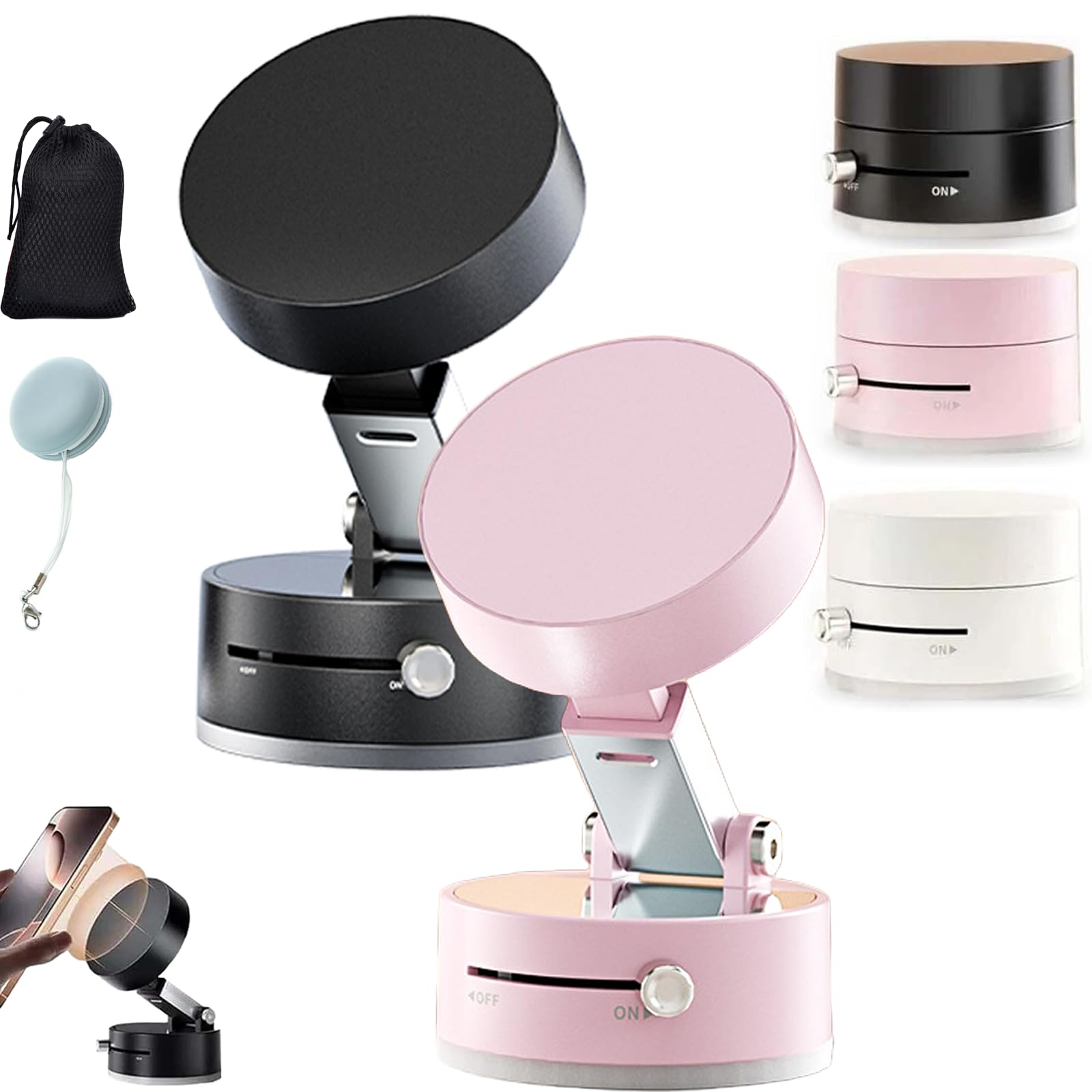 Ultra Magnetic Phone Holder, Foldable Car Phone Mount, Dashboard Phone Bracket, 360 Degree Rotation Vacuum Suction Cup, Adjustable Suction Vacuum Magnetic Phones Stand, for All Smartphones (2pcs F)