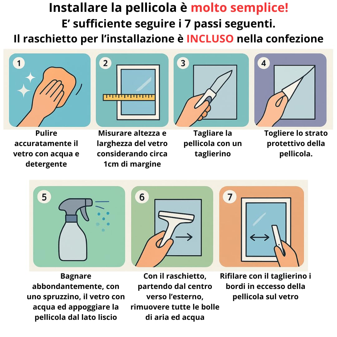 Pellicola per Vetri Finestre (60x120cm) MOLTE MISURE GRANDI Satinata Opaca Autoadesiva NO Colla Anti UV Pellicola smerigliata per vetri finestre privacy Facile Applicazione Box Doccia Statica