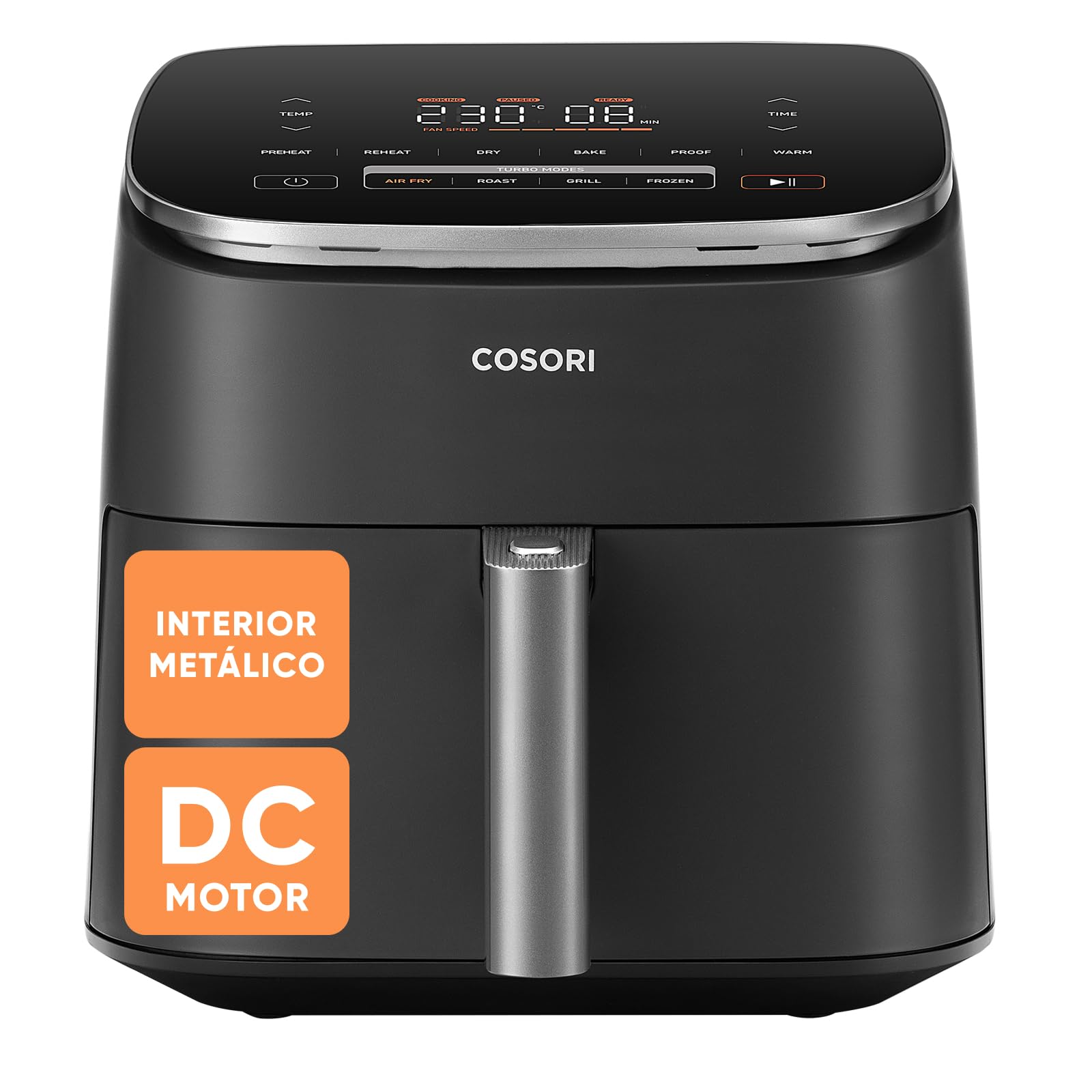 Cosori Turbo Blaze 6L 9in1 Ultra Fast Air Fryer 95%Less Oil | DC Motor Circulation 360°, 27dB, Timer 1min–24h, 30°C-230°C, Recipe Included, Metallic Interior, Dishwasher Safe