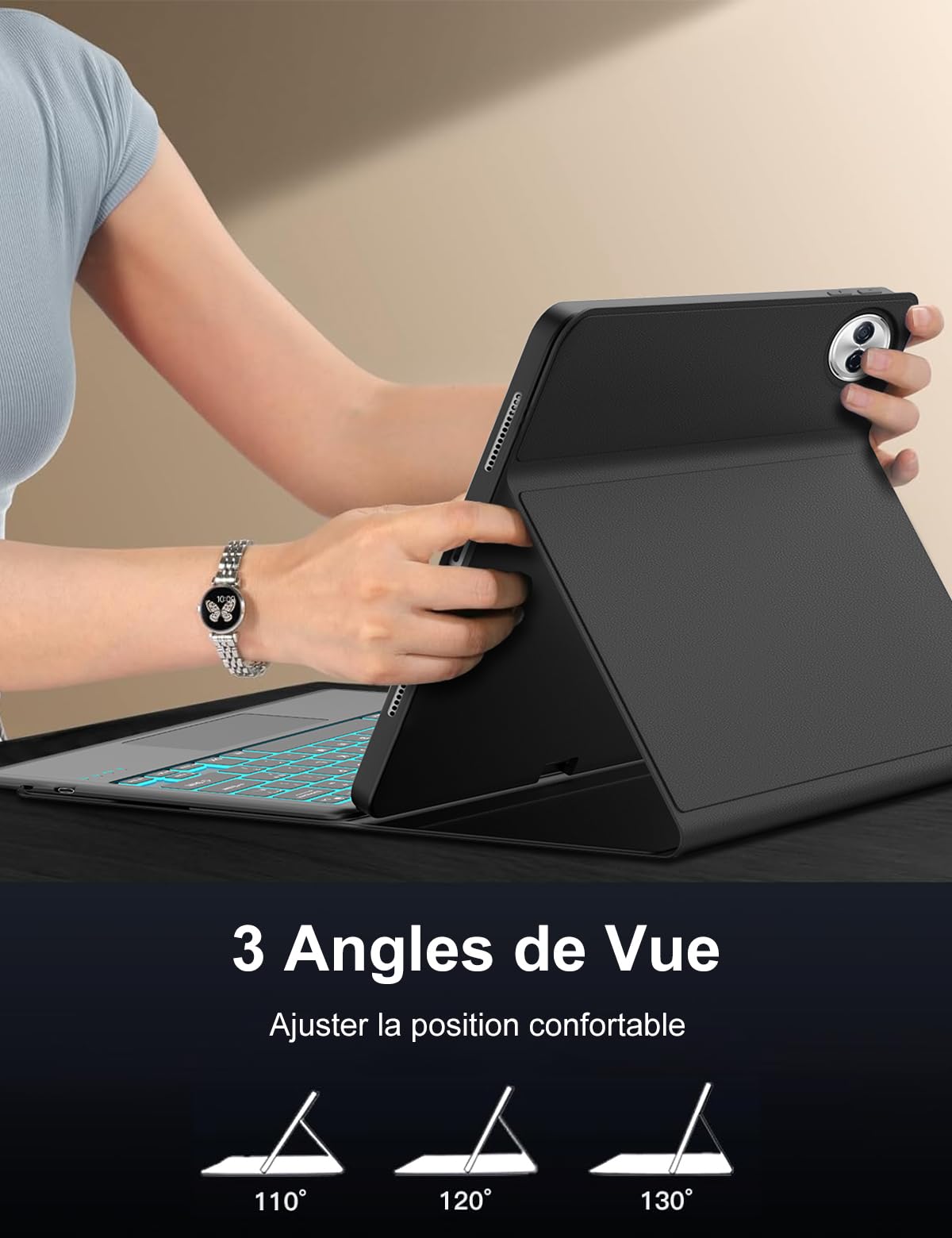 FOGARI Etui klawiaturowe do Honor Pad 10 WiFi Tablet 12,1" 2025 | AZERTY Francuska podświetlana klawiatura magnetyczna klawiatura bezprzewodowa Bluetooth do Honor Pad 10 2025 12.1", czarna