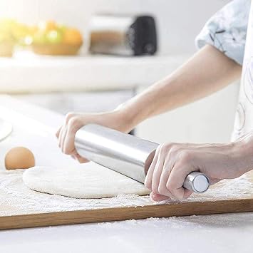 Professional Stainless Steel Rolling Pin, 43cm Stainless Steel Dough Roller, Nonstick Dough Rolling Pin for Baking Cookie Pie Pizza 3#