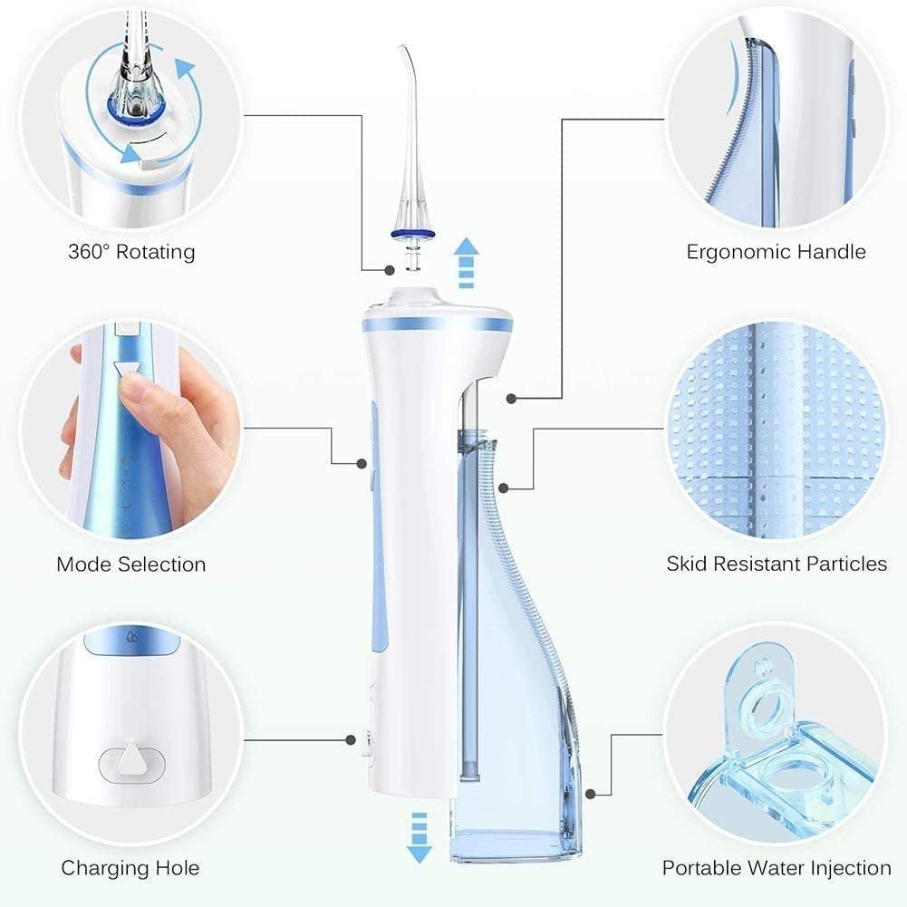 Irrigatore Orale Dentale Ricaricabile Cordless Professionale Super Spray Bretelle Cura IPX7 Impermeabile Serbatoio dell'Acqua da 240 ml Adatto for Viaggi e Uso Domestico
