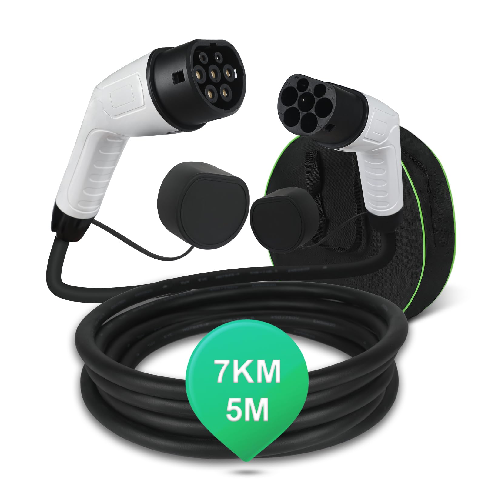 Type 2 Charging Cable, Mode 3 / 32A / 7 kW / 5 Metres, Charging Cable E Car, Type 2 to Type 2 EV Charging Cable for Electric Car with Carry Bag and Microfibre Cloth (7 kW 32 A)