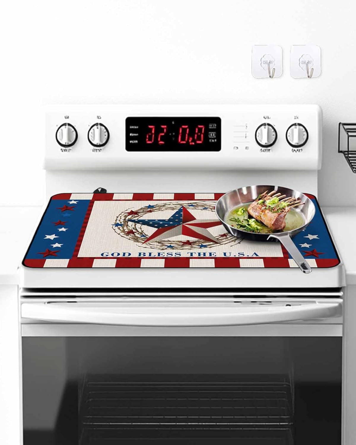 4th of July Stove Top Cover USA Stars Flag Farmhouse Stove Cover for Electric Stove Top Buffalo Check Glass Cooktop Covers Anti-Slip Mat Heat Resistant Countertop Protector 28.5"x20.5"
