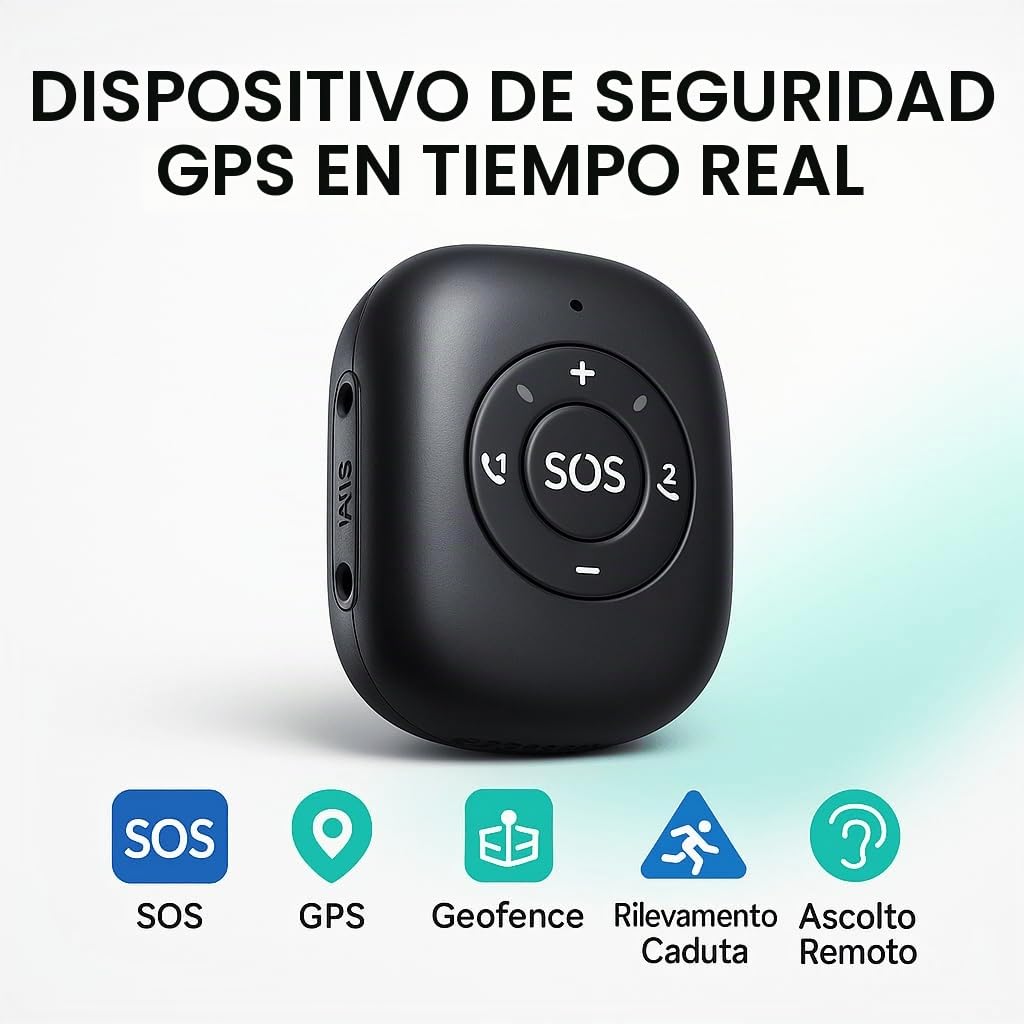 Dispositivo de seguridad portátil con GPS en tiempo real, llamada SOS, geofencia y detección de caídas, administrable por aplicación, ideal para personas mayores, niños y personas frágiles
