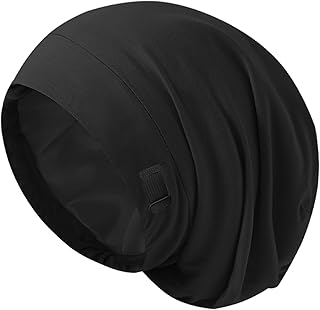 Silk Bonnet for Sleeping Women, Adjustable Silky Satin Lined Sleep Cap, Silk Hair Wrap Slouch Beanie Hat
