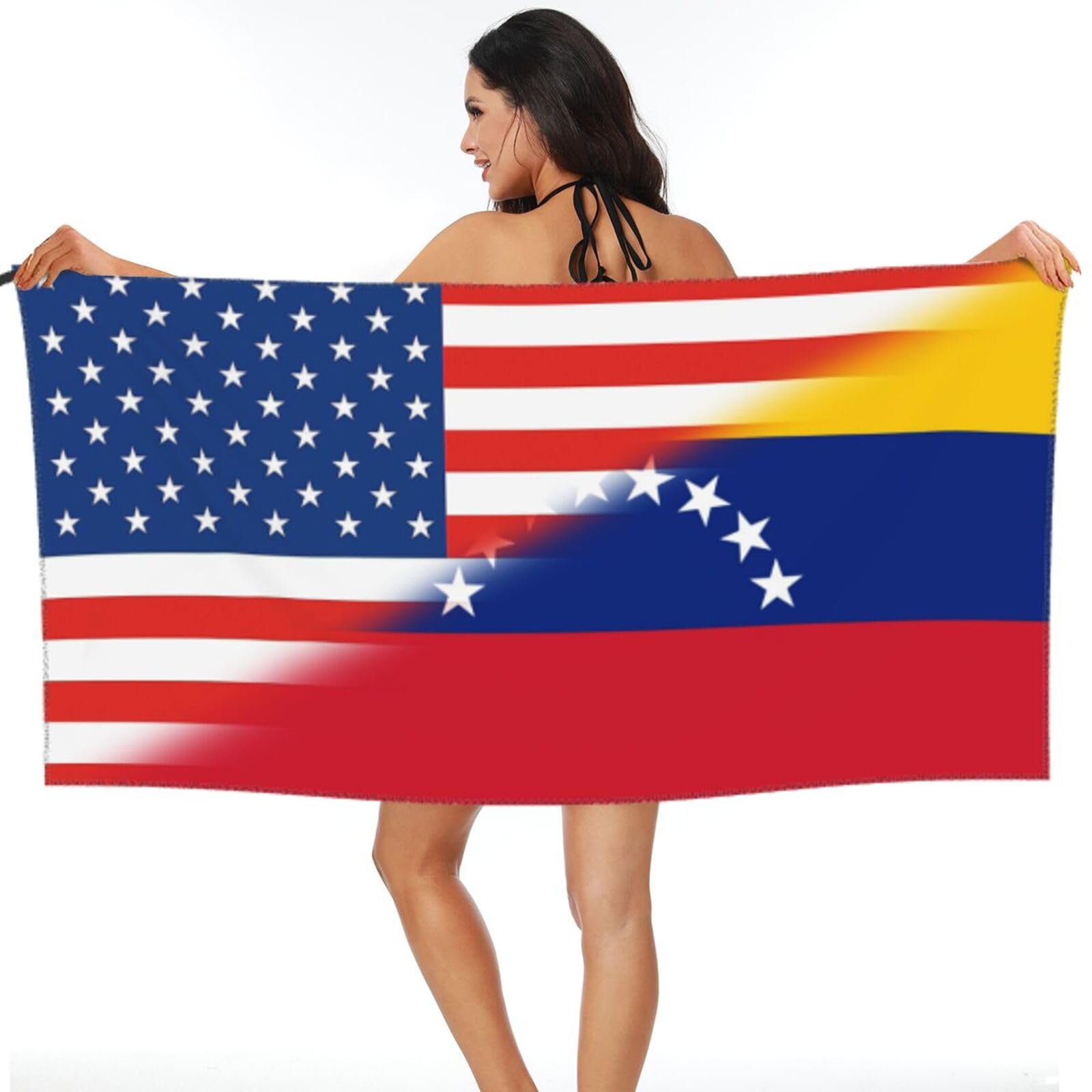 Drap de plage pour piscine et camping motif drapeau USA Venezuela