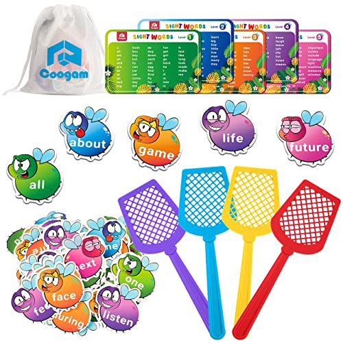 Coogam Sight Words Game with 400 Fry Sight Words and 4 Fly Swatters Set, Dolch Word List Phonics, Literacy Learning Reading Flash Cards Toy Games for Kindergarten,Home School Kids 3 4 5 Year Old