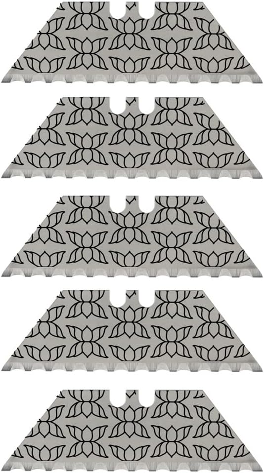 NDZ Performance Rapid Edge Serrated Steel Blade Replacement for Utility Knife & Box Cutters, Custom Double Sided Laser Engraved Designs, Silver - Steam Punk, Five Pack